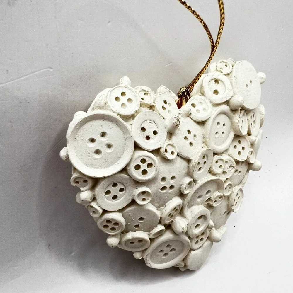 Handmade Vintage Heart-shaped Clay Bisque Button, Star & Heart Ornament 3.5x3,5